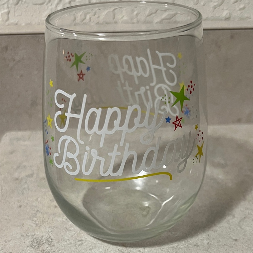 Happy Birthday Glass with Colorful Stars
